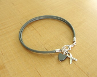 Graues Awareness Armband ( Leder )- Diabetes, Asthma, Allergien, Alpha-1 Antitrypsin Mangel, A1AD, Hirntumoren/Gehirne