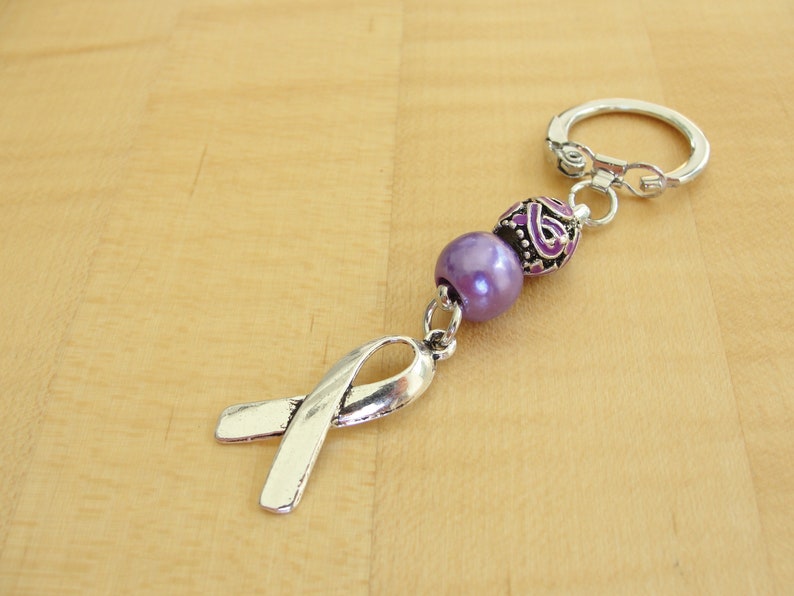 Purple Awareness Keychain ADD, ADHD, Alzheimers, Crohns, Epilepsy, Fibromyalgia, Huntingtons, Lupus, Thyroid Cancer, MSA, Leiomyosarcoma image 3