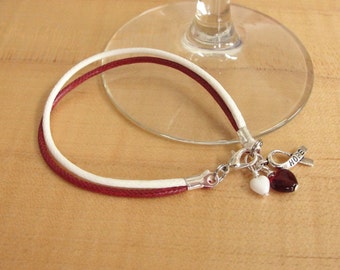 Burgundy and Ivory Awareness Bracelet (Cotton/Poly) - Head and Neck Cancer, Deep Vein Thrombosis, Bone Marrow Diseases and More