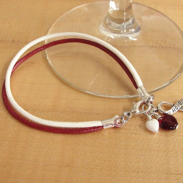 Burgundy and Ivory Awareness Bracelet (Cotton/Poly) - Head and Neck Cancer, Deep Vein Thrombosis, Bone Marrow Diseases and More