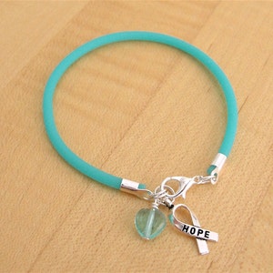 Teal Awareness Bracelet Rubber PTSD, Myasthenia Gravis, Ovarian Cancer, Scleroderma, Tourette Syndrome, Interstitial Cystitis & More image 4