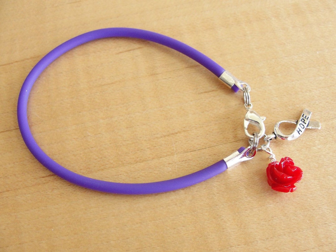 Cystic Fibrosis Awareness Purple Ribbon Bracelet - Rope Style, Sterling Silver Plated, 8 Inch