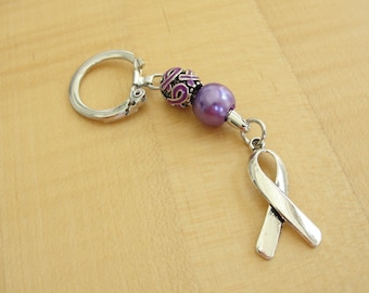 Purple Awareness Keychain - ADD, ADHD, Alzheimers, Crohns, Epilepsy, Fibromyalgia, Huntingtons, Lupus, Thyroid Cancer, MSA, Leiomyosarcoma
