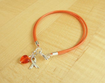 Leukemia Awareness Bracelet - Orange Leather Awareness