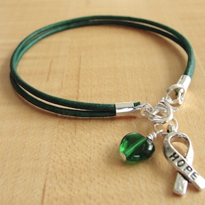 Green Awareness Bracelet Leather Cerebral Palsy, Glaucoma, Kidney Disease, Liver Cancer, Organ Donation, Mitochondrial Disease, HPV image 1