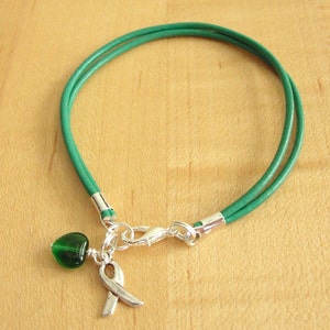 Green Awareness Bracelet Leather Cerebral Palsy, Glaucoma, Kidney Disease, Liver Cancer, Organ Donation, Mitochondrial Disease, HPV image 3