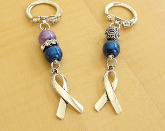 Purple and Blue Awareness Keychain - Lightweight - Rheumatoid Arthritis / RA & Pediatric Stroke