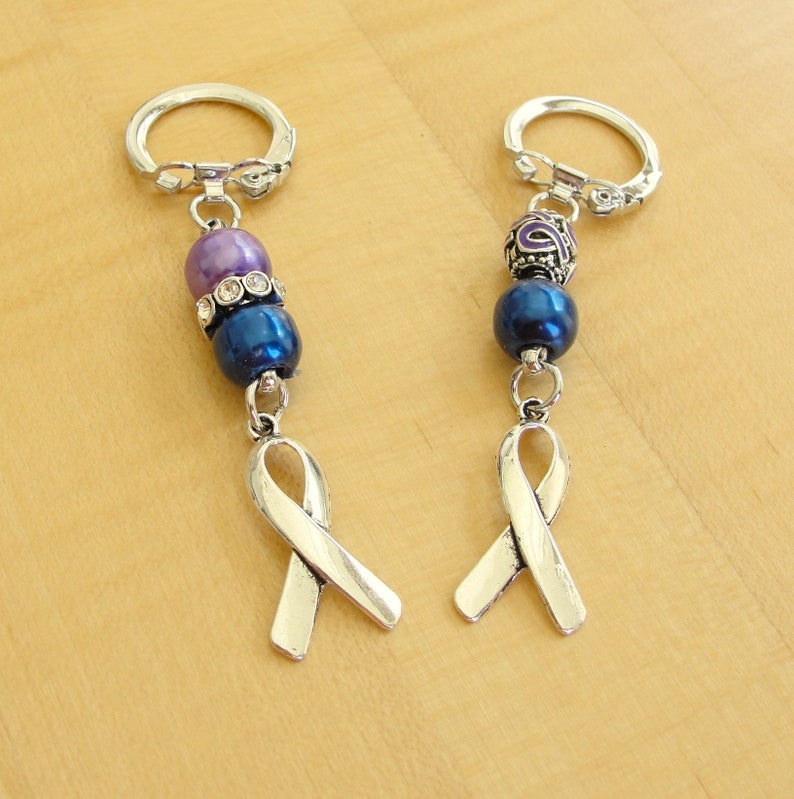 Purple and Blue Awareness Keychain Lightweight Rheumatoid Arthritis / RA & Pediatric Stroke image 1