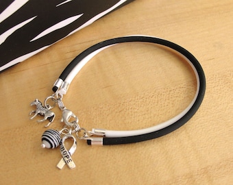 Black and White Awareness Bracelet (Rubber) - Carcinoid Cancer, Ehlers Danlos Syndrome, Rare Diseases, Vaccine Awareness