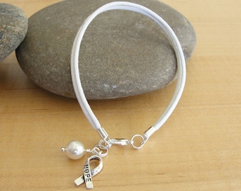 Pearl Awareness Bracelet (White Cotton/Poly )  - Emphysema, COPD, Lung Cancer/Disease, Mesothelioma, MS & More