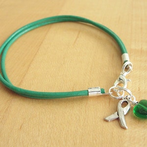 Green Awareness Bracelet Leather Cerebral Palsy, Glaucoma, Kidney Disease, Liver Cancer, Organ Donation, Mitochondrial Disease, HPV image 2