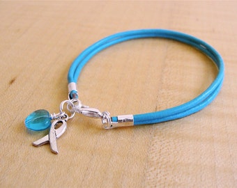 Turquoise Awareness Bracelet ( Leather ) -   Congenital Diaphragmatic Hernia, Dysautonomia, Interstitial Cystitis,  Renal Cell Carcinoma