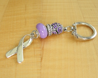 Lavender Awareness Keychain - Cancer Awareness, Epilepsy, Hodgkins Lymphoma, Rett Syndrome, CRS, HOKPP, Testicular Cancer and More