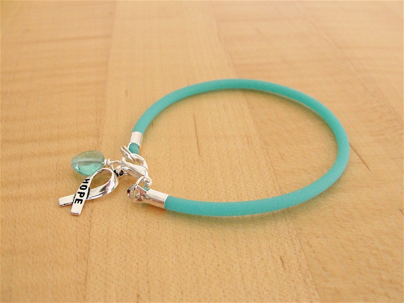 Teal Awareness Bracelet Rubber PTSD, Myasthenia Gravis, Ovarian Cancer, Scleroderma, Tourette Syndrome, Interstitial Cystitis & More image 3