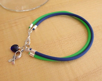 Blue and Green Awareness Bracelet (Rubber) - Intracranial Hypertension IH / Pseudotumor Cerebri PTC