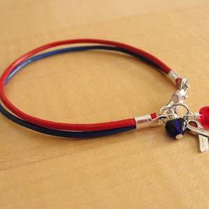 Red and Blue Leather Awareness Bracelet - Noonans Syndrome, SADS, Congenital Heart Defect & More