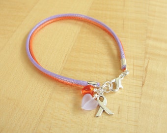 Psoriasis Awareness Bracelet - Orchid and Orange Cotton Awareness Bracelet