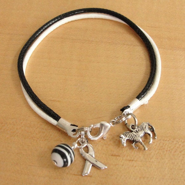 Black and White Awareness Bracelet (Cotton) - Carcinoid Cancer, Ehlers Danlos Syndrome, Rare Diseases & More