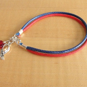 Red and Blue Cotton/Poly Awareness Bracelet - Noonans Syndrome, SADS, Congenital Heart Defect & More