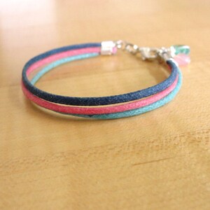 Thyroid Cancer Awareness Bracelet Cotton Teal Pink and Blue image 2