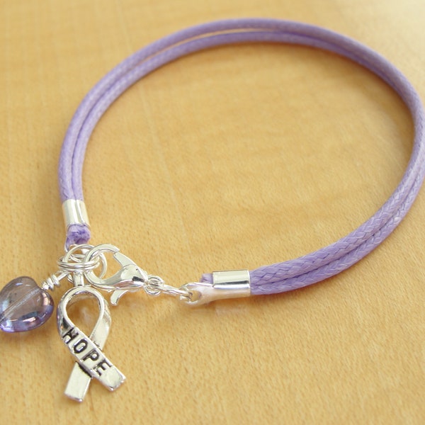 Lavender Awareness Cotton Bracelet - Cancer Awareness, Epilepsy, Hodgkins Lymphoma, Rett Syndrome, CRS, HOKPP, Testicular Cancer and More