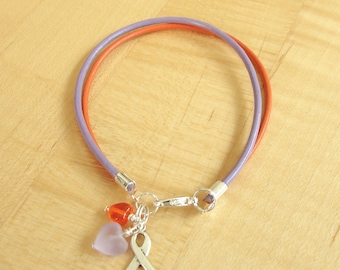Psoriasis Awareness Bracelet - Orchid and Orange Leather Awareness Bracelet
