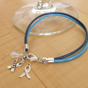 Hydrocephalus Awareness Bracelet Two Tone Blue Cotton/Polyester Plain Ribbon Charm