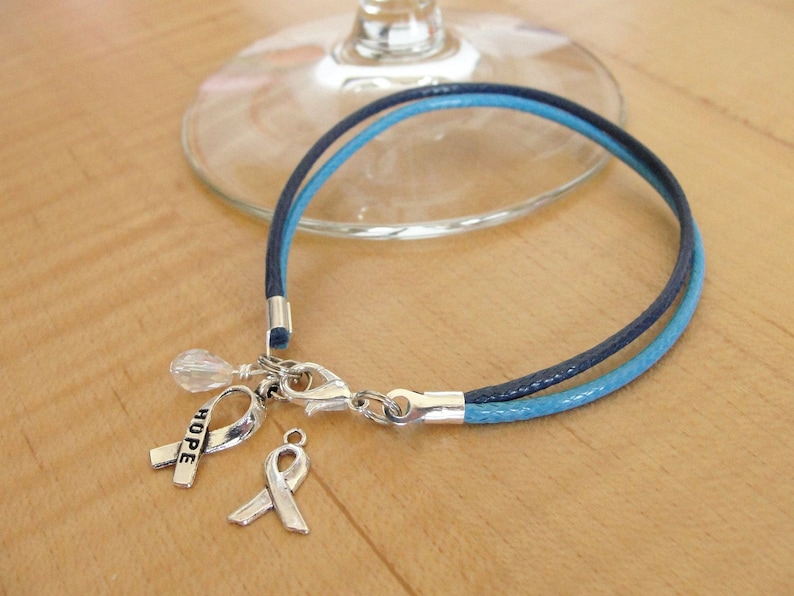 Hydrocephalus Awareness Bracelet Two Tone Blue Cotton/Polyester Plain Ribbon Charm