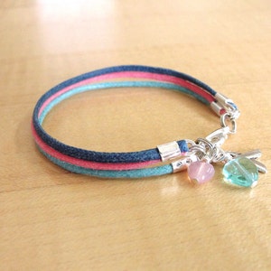 Thyroid Cancer Awareness Bracelet Cotton Teal Pink and Blue image 3