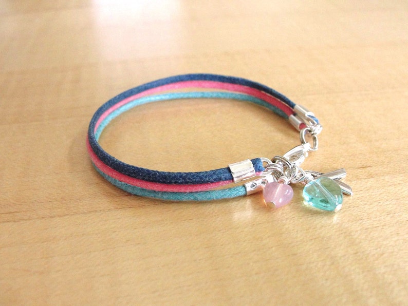 Thyroid Cancer Awareness Bracelet Cotton Teal Pink and Blue image 3