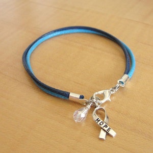 Hydrocephalus Awareness Bracelet Two Tone Blue Cotton/Polyester HOPE Ribbon Charm