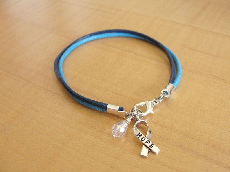 Hydrocephalus Awareness Bracelet Two Tone Blue Cotton/Polyester HOPE Ribbon Charm