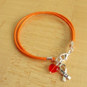 Orange Leather Awareness Bracelet -  Agent Orange, DVT, Kidney cancer, Leukemia, Multiple Sclerosis, RSD, Skin Cancer, Nerve Pain, COPD..