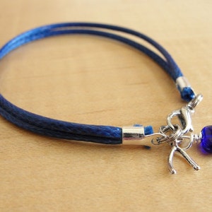 Osteogenesis Imperfecta Blue Awareness Bracelet (Cotton) - Wishbone Charm