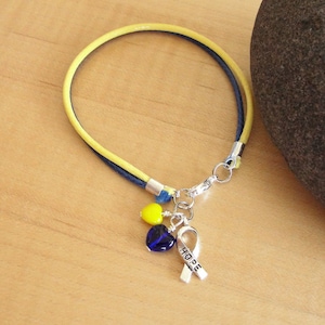 Blue and Yellow Cotton Awareness Bracelet  -  Down Syndrome, Fatty Acid Oxidation Disorders