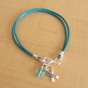 Teal Awareness Bracelet - Leather - PTSD, Myasthenia Gravis, Ovarian Cancer, Scleroderma, Tourette Syndrome, Interstitial Cystitis  & More