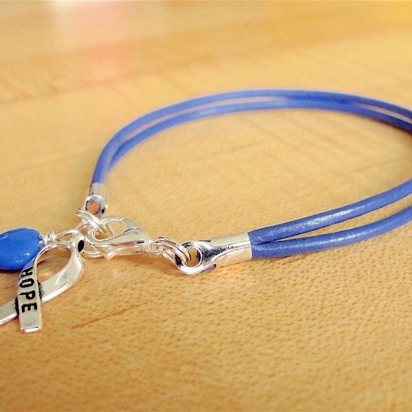 Periwinkle Awareness Bracelet (Leather) - Cleft Palate, Eating Disorders, Esophageal Cancer, Stomach Cancer, GERD, IBS, PH  & More