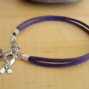 Purple Cotton/Poly Awareness Bracelet  - ADD, ADHD, A1AD, Alzheimers, Crohns, Fibromyalgia, Huntingtons, Lupus, Leiomyosarcoma, SMAS