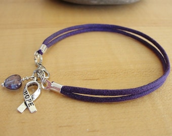 Purple Cotton/Poly Awareness Bracelet  - ADD, ADHD, A1AD, Alzheimers, Crohns, Fibromyalgia, Huntingtons, Lupus, Leiomyosarcoma, SMAS