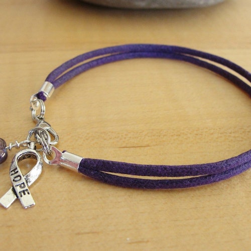 Purple Macrame Heart Bracelet or Anklet for Epilepsy Dementia Fibromyalgia 
