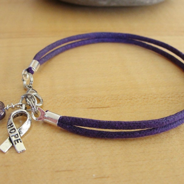 Purple Cotton/Poly Awareness Bracelet  - ADD, ADHD, A1AD, Alzheimers, Crohns, Fibromyalgia, Huntingtons, Lupus, Leiomyosarcoma, SMAS