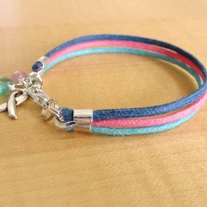 Braccialetto di sensibilizzazione sul cancro alla tiroide (cotone) - verde acqua, rosa e blu