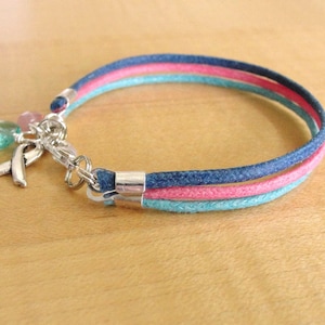 Thyroid Cancer Awareness Bracelet Cotton Teal Pink and Blue image 1