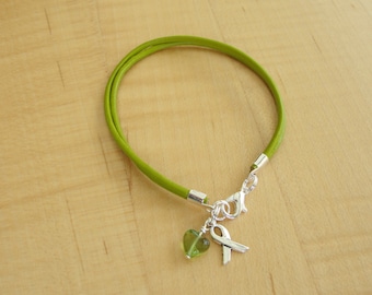 Lime Green Awareness Bracelet - Leather - Mental Health - Mental Illness - Muscular Dystrophy - Lyme Disease - Non-Hodgkins Lymphoma
