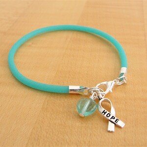 Teal Awareness Bracelet Rubber PTSD, Myasthenia Gravis, Ovarian Cancer, Scleroderma, Tourette Syndrome, Interstitial Cystitis & More image 2