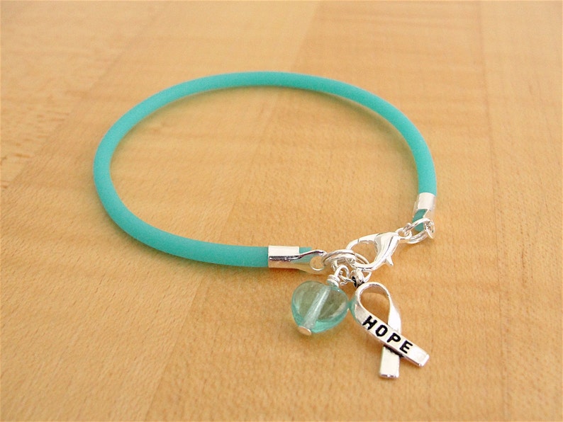 Teal Awareness Bracelet Rubber PTSD, Myasthenia Gravis, Ovarian Cancer, Scleroderma, Tourette Syndrome, Interstitial Cystitis & More image 2