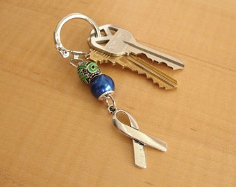 Blue and Green Awareness Keychain - Intracranial Hypertension IH / Pseudotumor Cerebri PTC