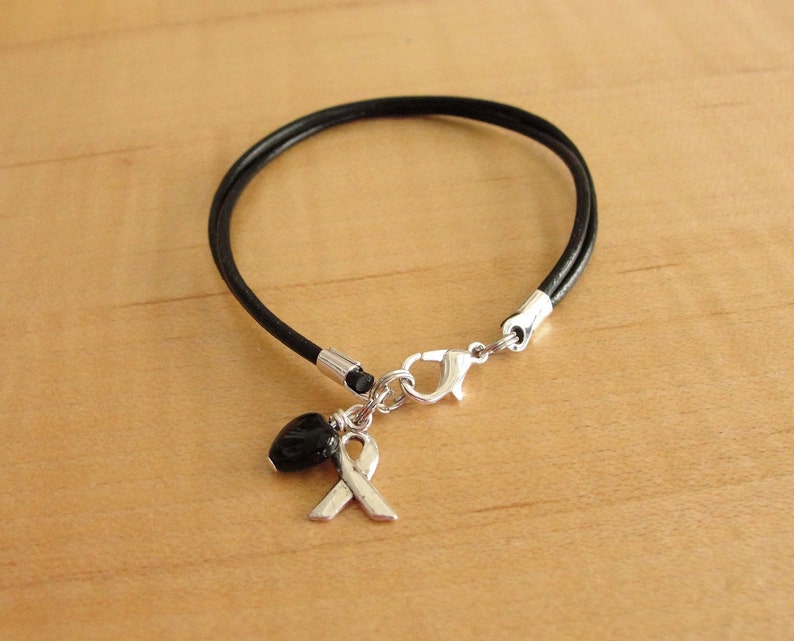 Black Awareness Bracelet Leather Melanoma, Narcolepsy, Sleep Apnea & Other Sleep Disorders, Trauma, Suicide image 1