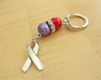 Purple and Red Awareness Keychain - Migraine Awareness - Desmoplastic Cancer - Solitary Mastocytoma Tumor