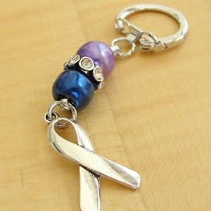 Purple and Blue Awareness Keychain Lightweight Rheumatoid Arthritis / RA & Pediatric Stroke Purp. Blue Beads